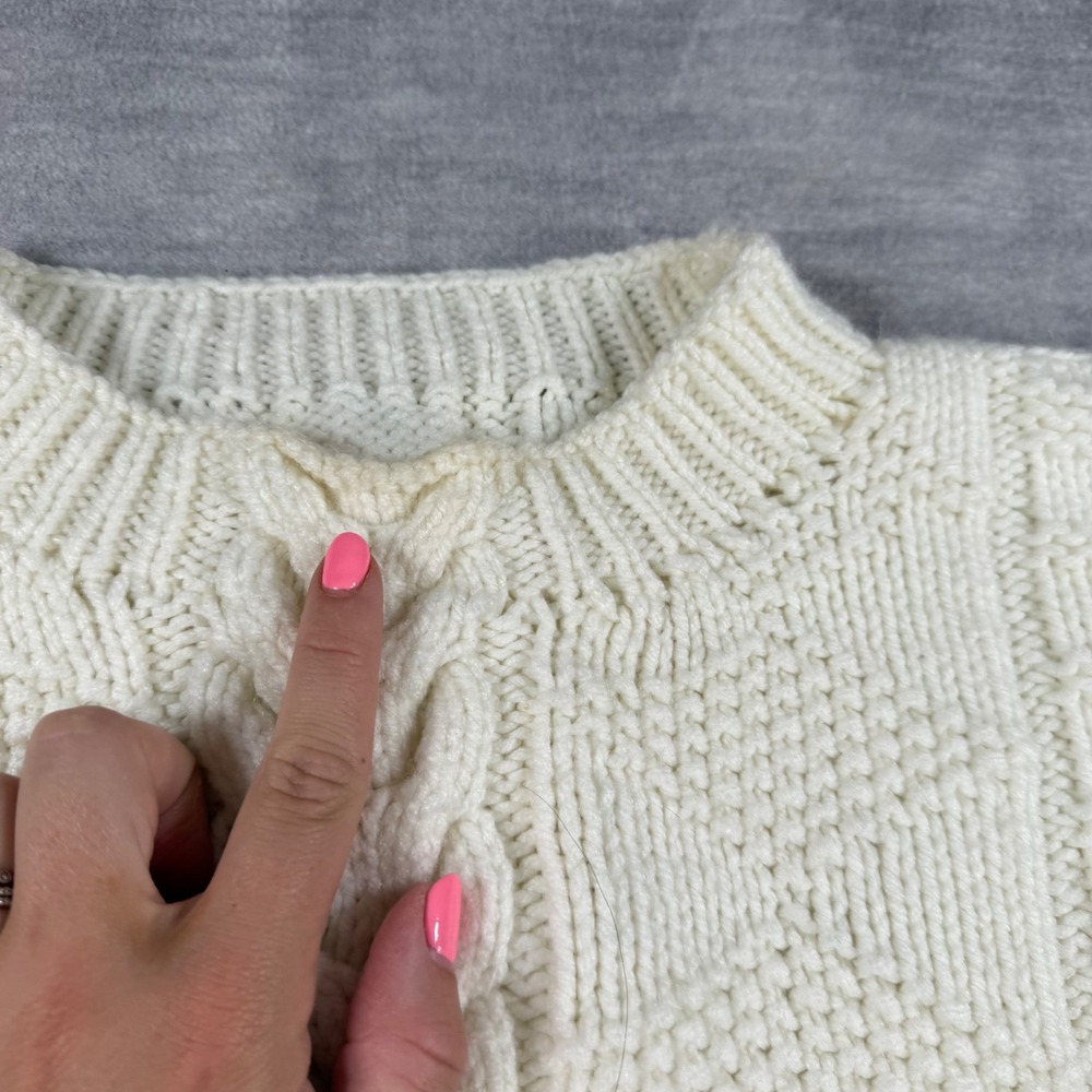 Vintage Cable Knit Sweater Womens XL Cream Chunky Aran Fisherman Pullover - Picture 2 of 7